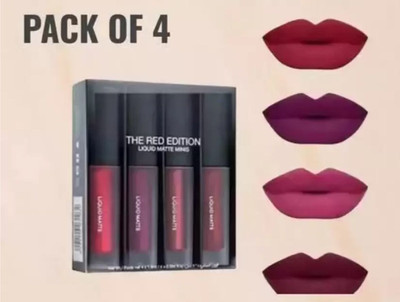 Rastic Assure Waterproof Non Transfer 4in1 SensationaL Liquid Matte Lipsticks Combo Of 4(Red, 8 ml)
