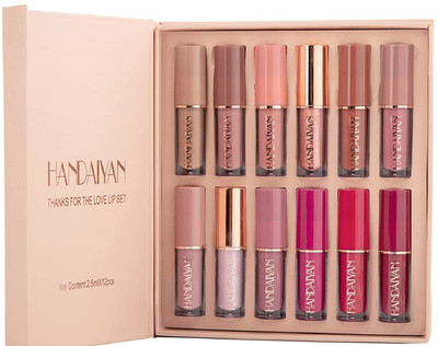 MR. HUDA Professional Lip Makeup 12Pcs Velvet Matte Liquid Lipstick Set,Waterproof(The Swiss Glossy Matte Pigmented Liquid Lipstick Edition, 60 ml)