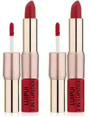 Luipui LIQUID MATTE RED LIPSTICK ( PACK OF 2 ) 2IN1 MATTE LIPSTICK(RED, 6 g)
