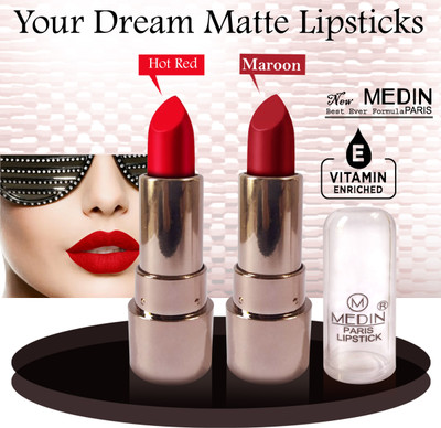 MEDIN Paris copper Body matte lipstick cosmetics makeup combo set of 2 color(maroon red, 10 g)