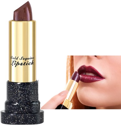 ADJD Gold Sequins Lipstick, Lip Makeup, Lip Color, Rich Mocha(Rich Maroon, 3.6 g)