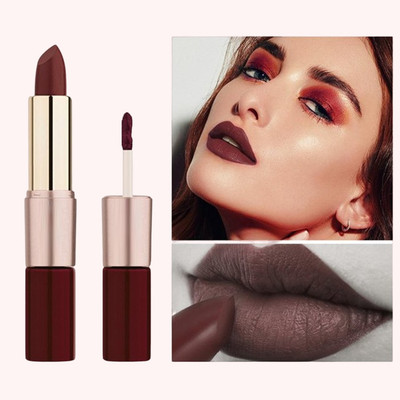 DYSOKAYO Matte Finish 2-in-1 Duo Liquid Lipstick with Matte Finish(Dark maroon, 8 g)