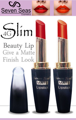 Seven Seas 4G Slim matte lipstick cosmetics makeup combo pack set of 2(Orange Red, 10 g)