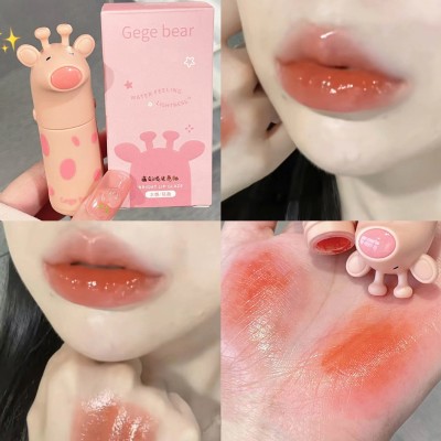 DAIMANPU GEGE BEAR Non-stick Cup Lip Glaze Moisturizing Mirror Korean Gloss Deer Lipstick(Shade 03, Sweet Orange Juice Lip Glaze, 3 g)