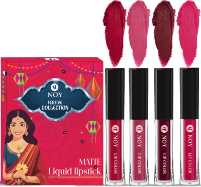 NOY Liquid Lipstick Combo Pack Rich Pigment For A Vibrant Matte Pout(Cherry Pink, Pruple, Maroon, Magenta, 16 ml)