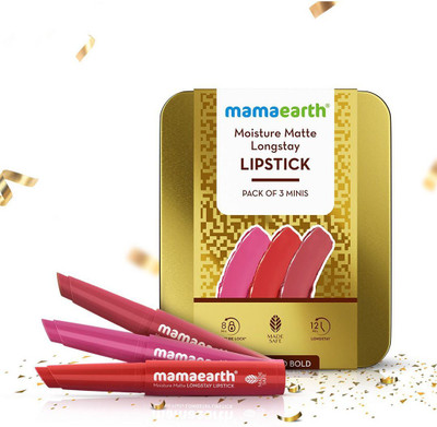 Mamaearth Moisture Matte Long Stay Lipstick Gift Set - Bright and Bold(Candyfloss Pink, Raspberry Scarlet, Plum Punch, 2.1 g)