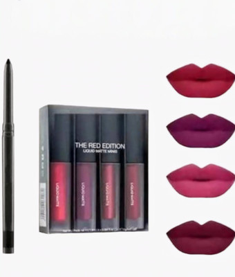 Reluv The Red Edition Liquid Matte Minis (Set of 4) with Free Kajal(Red colour, Pink colour, Maroon colour, Wine colour, Black colour Kajal, 200 ml)