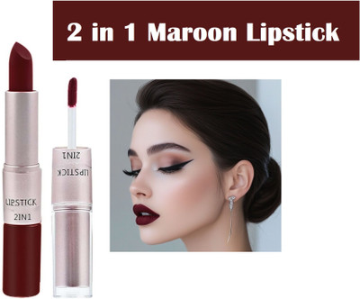 N&N Long-lasting & Smudge-proof Matte Dual Lipstick(Maroon, 8 g)