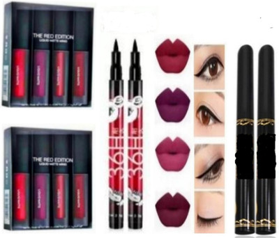 Naaritva PREMIUM RED EDITION LIPSTICK COMBO WITH WATERPROOF EYELINER AND KAJAL COMBO(MULTICOLOUR, 1 ml)