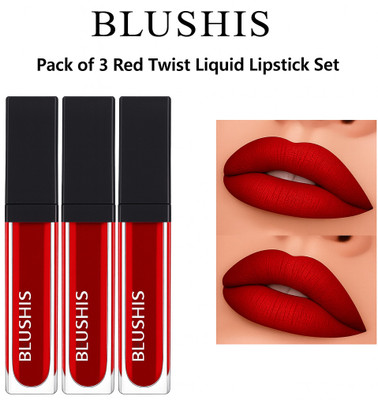 BLUSHIS HD Beauty Non Transfer Liquid Waterproof Matte Lipstick Pack of 3 Shade(RED, 24 ml)