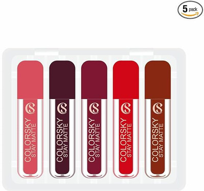 Color Sky Stay Matte Liquid Lipstick Set 5Pcs- Long-Lasting Waterproof Smudge proof(Multicolor, 1.5 ml)