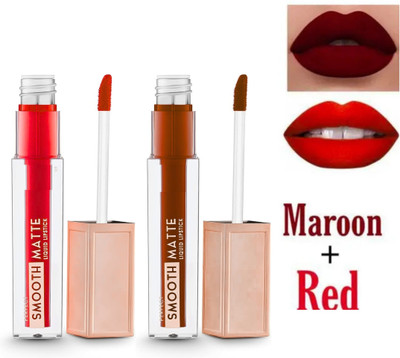 BLUST&FAMME Liquid waterproof longlasting red and maroon color lipstick of 2psaa(multicolor, 5 ml)