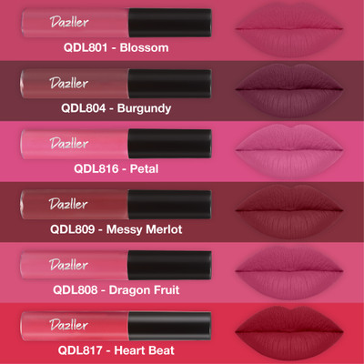 Dazller Lip Colour, Lightweight,Ultra-Intense Matte,SmudgeProof,TransferProof,8-Hrs Stay(Pack of 6 - Pink Punch, 3.6 g)