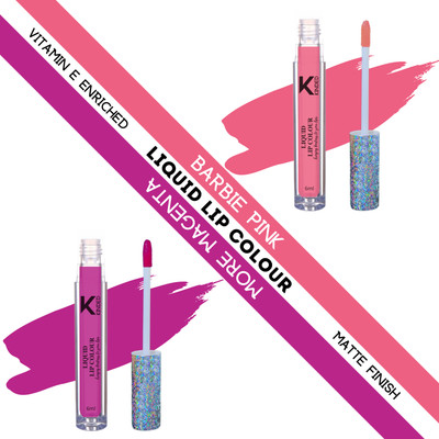 KINDED Liquid Lip Color Vitamin E Enriched Super Stay Glam Lipstick Lip Gloss Combo(Barbie Pink & More Magenta, 12 ml)