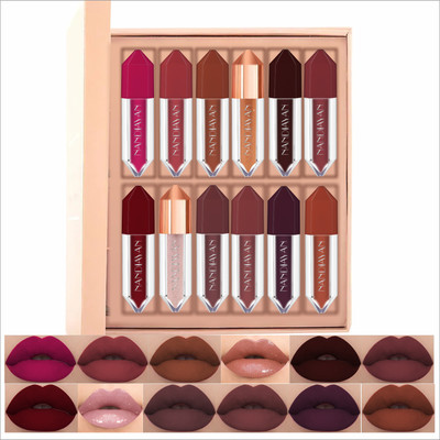 Nandiayan Diamond Mini Liquid Lipstick | Long-Lasting liquid matte lipstick - Set of 12(Pink, 2 ml)