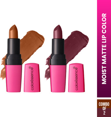 COLORESSENCE Moist Matte Lipstick | Hydrating & Richly Pigmented | Butter Soft Texture ML1&12(Burnt Red, Wicked, 8 g)