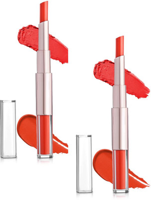 Emijun Lip Duo 2 In 1 Lipstick Matte Finish LIPSTICK COMBO(ORANGE, 24 ml)