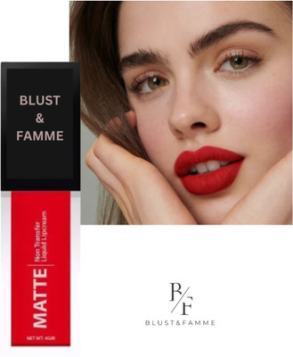 BLUST&FAMME Liquid Non transfer red matte lipstick pack of 1(Black, 10 ml)