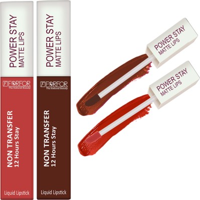 FORFOR Power Stay Long Last Matte Lipstick Combo- Waterproof (12 hrs stay)(Red,Brown, 10 ml)