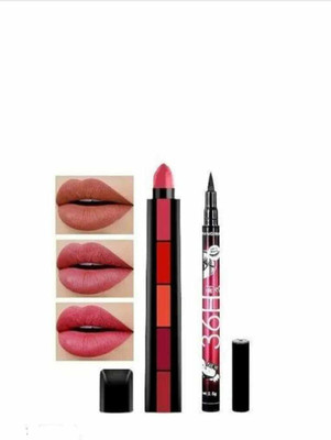 Lazubix 5In1 Red Edition Lipstick With 36H Waterproof Eyeliner (Pack Of 2)(Multicolor, 4 ml)