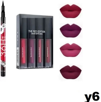 QRIOS RED EDITION 4 PCS LIPSTICK SET WITH 36 H EYELINER (2 ITEM ) (RED, 10 g).Y6(Multicolor, 35 ml)