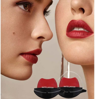 tanvi27 Lip Shape Apple Design Matte Tomato Red Lipstick Combo(HOT RED, 10 g)
