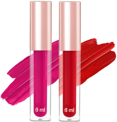 tanvi27 Combo pack red and pink matte liquid non transfer lipstick(red and pink, 6 ml)
