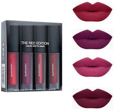 K3NTERPRISES The Red Edition Matte Mini Liquid Lipstick 4 Pcs Set(Red, 8 ml)