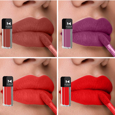 MORAZE Liquid Matte Lipstick - Waterproof combo of 4 (Upto12 Hrs Stay)(Multicolor, 4.8 ml)