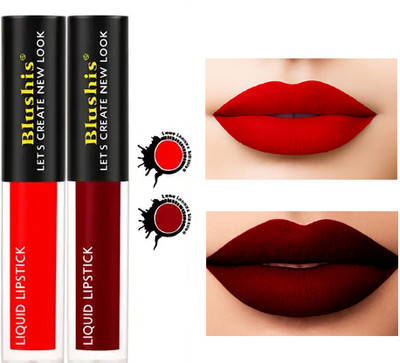 BLUSHIS Non Transfer Professionally Longlasting Liquid Lipstick Combo Set Of 2 pc(red, maroon, 7 ml)