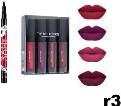 QRIOS RED EDITION 4 PCS LIPSTICK SET WITH 36 H EYELINER (2 ITEM ) (RED, 10 g).R3(RED, 3.5 ml)