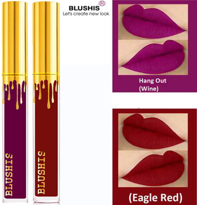 BLUSHIS Waterproof Smudge Proof Longlasting Liquid Matte Lipstick Combo Pack of 2(Multocolour, 6 ml)