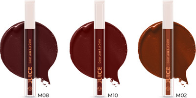 Juice Matte Color Luxe Vegan Lip Color With Goodness of Bio Retinol & SPF 15 UVA+UVB(Mocha Lust - M02, Maroon Bliss - M08 and Lucky Red - M10, 7.5 ml)