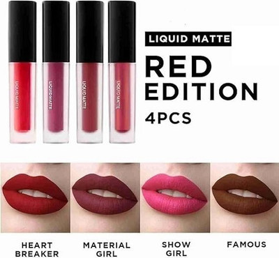 hich Water Proof Long Lasting Liquid Matte Lipsticks Combo of 4 Trending Red Edition(Multicolour, 9 ml)