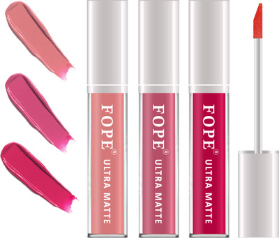 FOPE Ultra Smooth Liquid Matte Lipsticks Combo Set For Women/Girls USS030018(old Rose, Deep Rose, rose red, 12 ml)