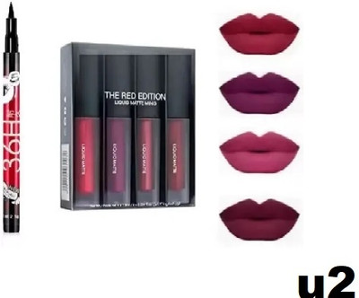 QRIOS RED EDITION 4 PCS LIPSTICK SET WITH 36 H EYELINER (2 ITEM ) (RED, 10 g).U2(Multicolor, 35 ml)