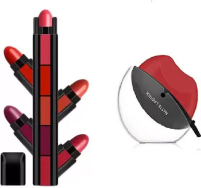 Ashav Huda 5in1 Creamy Matte Lipstick + Apple shape Matte Lipstick Red Edition(Pack of 2)(Red, 12 ml)