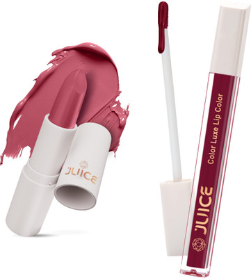 Juice Kiss Sensation Lipstick and Color Luxe Liquid Lipstick with Bio Retinol & SPF15(Cotton Candy - M12 & Flirty Berry - M15, 8 ml)