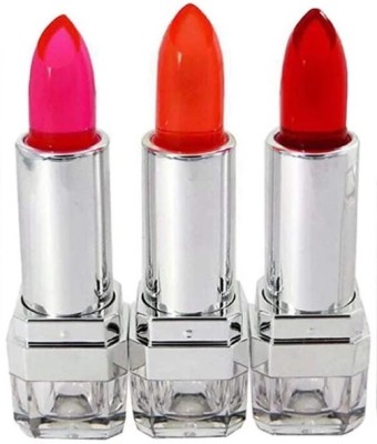 HUZURLU Colour Changing Gel Lipstick, Shimmery Finish, 3.6 g (Pack of 3)(pink, red, orange, 9.9 ml)