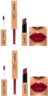 Luipui DARK RED 2 IN 1 LIQUID LIPSTICK & LIPSTICK ( PACK OF 2 )(DARK RED, 4 ml)
