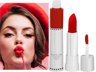 THTC MATTE FINISH LIQUID AND CRAYON 2 IN 1 LIPSTICK WATERPROOF(RED, 8 g)
