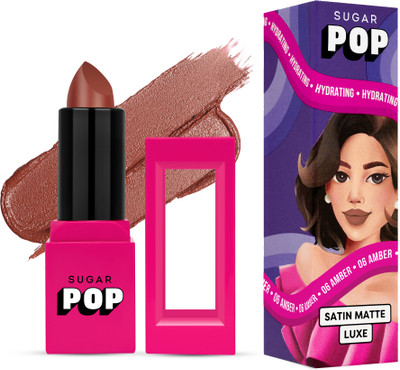 SUGAR POP Satin Matte Luxe Lipstick 06 Amber - Long-wearing | Full Coverage(Light Brown, 3 g)
