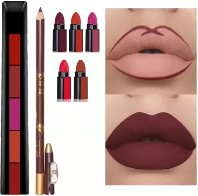 Facejewel Matte & Waterproof 5IN1 Lipstick With Maroon Lipliner(Maroon, 4 g)