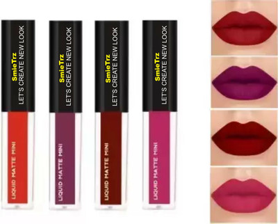Toywua Non Transfer Waterproof Longlasting Liquid Matte Mini Lipstick Combo Pack Of 4(Red, 16 ml)