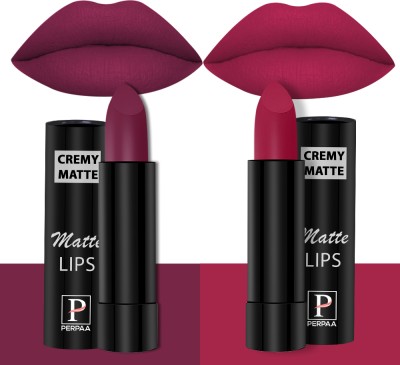 Perpaa Creamy Matte Lipstick Set of 2 Long Lasting One Swipe Application Smudge proof(Cherry Red, Ruby Magenta, 7 g)