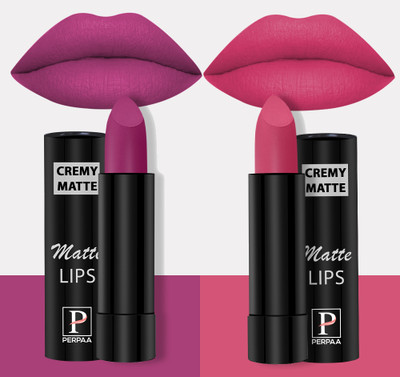 Perpaa Creamy Matte Lipsticks Set of 2 Long Lasting One Swipe Application Smudgeproof(Rose Magenta, Pink Fusion, 7 g)