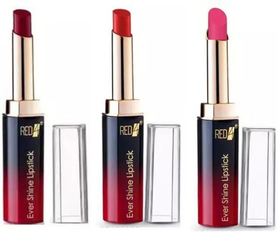 RED4 R4 evershine red, maroon, pink color lipstick pack of 3(multi, 5 ml)