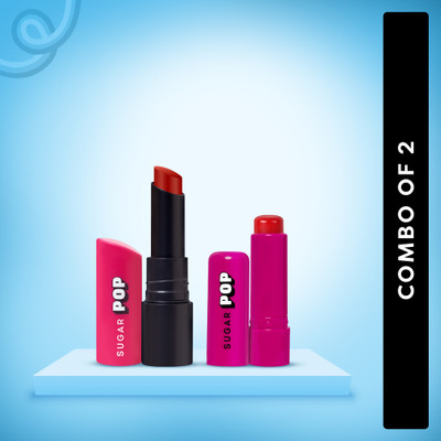 SUGAR POP Lip Balm & Ultrastay Transferproof Lipstick - 02 Cherry & 10 Red Rebel(Red, Red, 0.85 g)