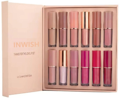INWISH 48 HOURS LONG Stay SMUDGEPROOF waterproof Kiss Proof Set of 12 liquid Lipsticks(Coffee, chocolate, brown, Red, maroon, Peach, Pink, Light Brown, Nude shades, 250 g)