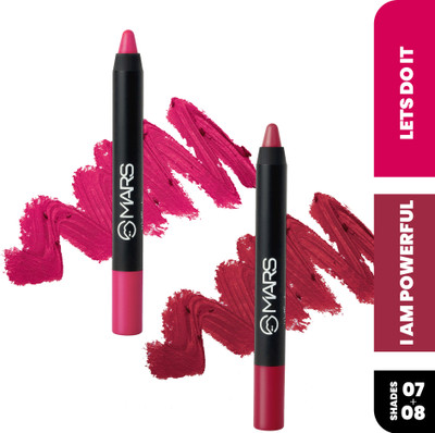 MARS Long Lasting Lip Crayon Lipsticks, Matte Finish & Waterproof Lipstick, Pack of 2(07-Let's Do It,08-I Am Powerful, 7 g)